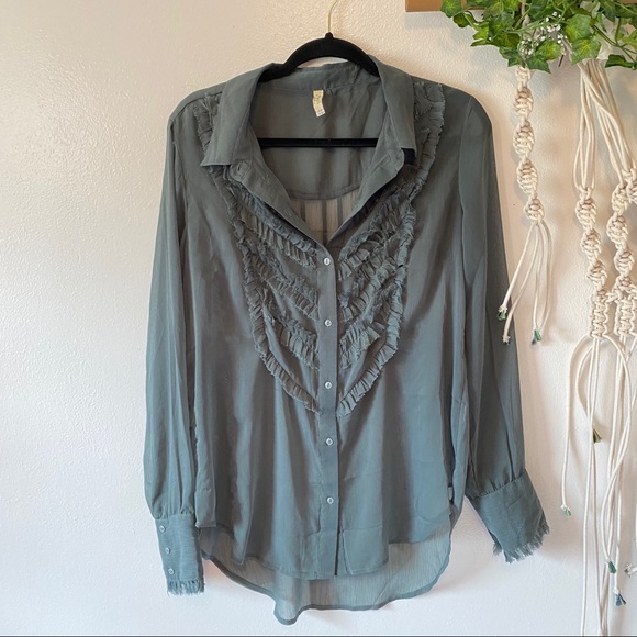 Free People • Sheer Ruffle Button Top - Picture 3 of 7